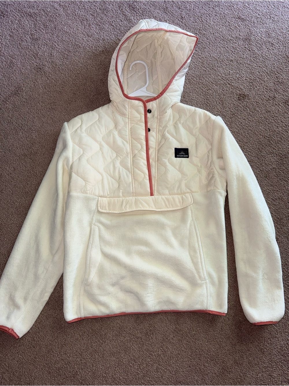 Women’s Cream Quilted & Fleece Hooded Pullover Jacket- Southern Marsh